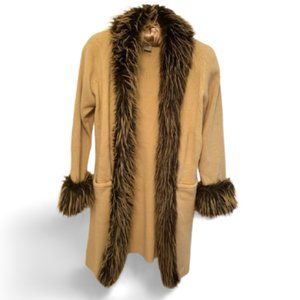 Stunning Faux-Fur Trimmed Knit Duster